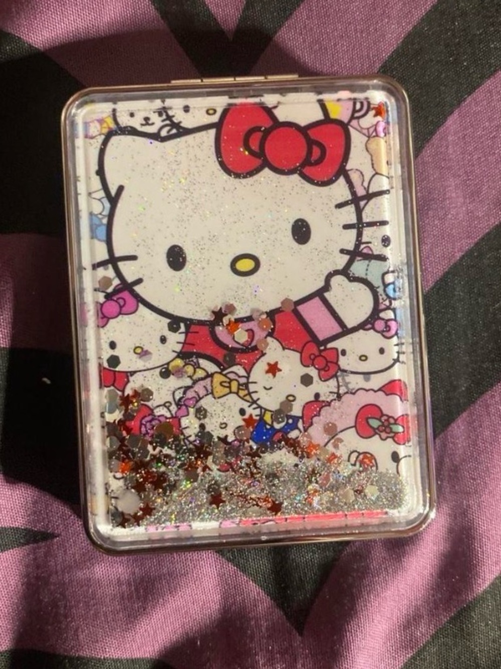 Sanrio Hello Kitty Glitter Liquid Compact Mirror - White, Pink & Red
